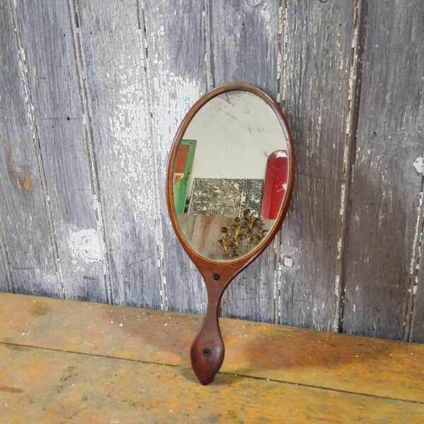 Wooden Polished Hand Mirror Antique