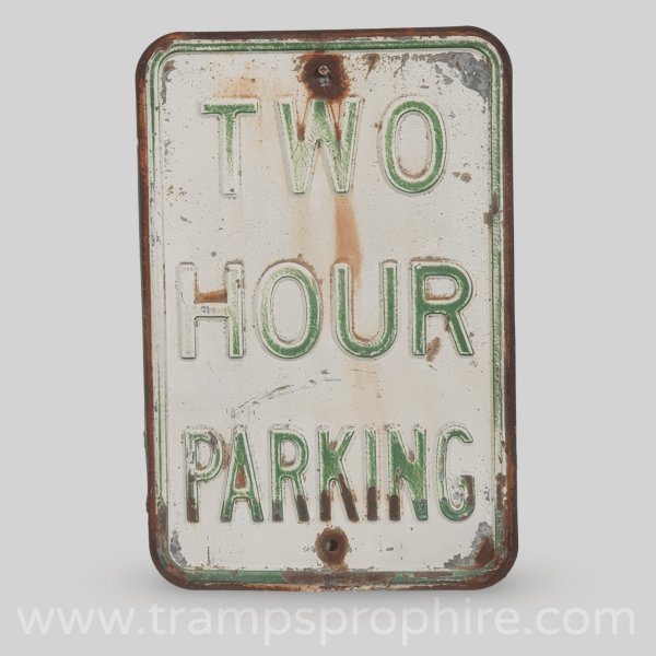 Green and White Two Hour Parking Road Street Sign